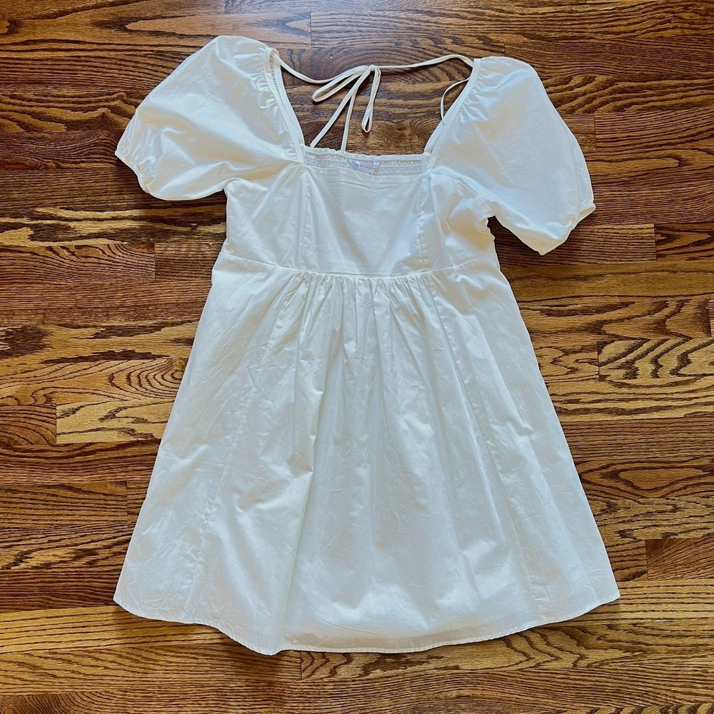 Draper James NWT 100% Cotton White Puff Sleeve Smocked Mini Dress Sz. Small - Picture 1 of 10